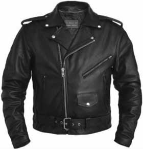 Unik black genuine leather mens' lined front zip motorcycle jacket