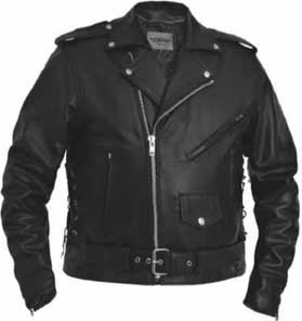 Unik black genuine leather side laced mens' lined front zip motorcycle jacket