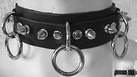  3 ring with spikes/rings leather bondage collar