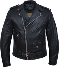 Unik black genuine leather brass hardware mens' lined front zip motorcycle jacket