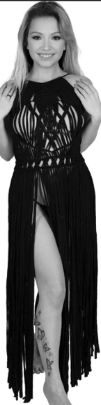 Black crochet fringe long halter dress/coverup