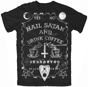 Blackcraft unisex black/white Hail Satan and Drink Coffee cotton t-shirt