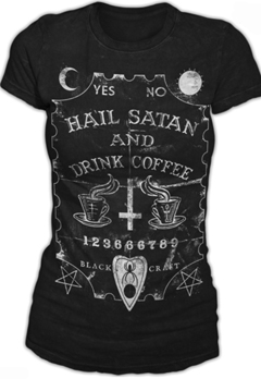 Blackcraft black/white Hail Satan and Drink Coffee cotton women's t-shirt