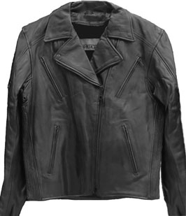 Unik black genuine leather pleated mens' lined front zip motorcycle jacket