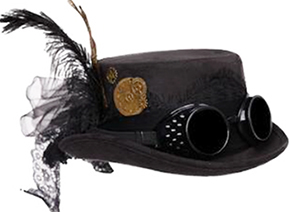 Dark brown steampunk felt hat with goggles 