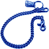 Fad blue anodized metal curb wallet chain.