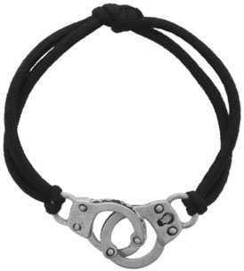 Fad Treasures elastic black wristband with shiny handcuffs