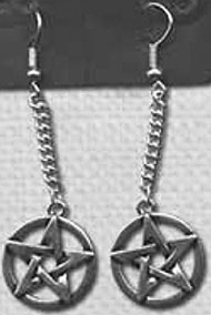 Fad Treasures silvertone dangling pentagram earrings.