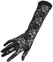 Black stretch floral lace gloves