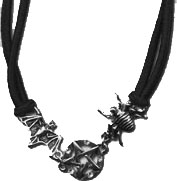 Fad Treasures elastic choker with silver pentacle, spider and bat