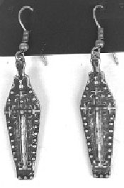 Silvertone/black enamel coffin earrings with cross