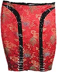 Lip Service Hollywood Geisha Asian print satin and black pvc knee skirt with safety pins