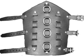 Ape genuine leather gauntlet with woven straps and 4 o-rings, buckle