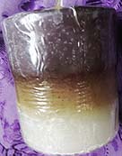 Crystal Journey pillar candle in ombre color ranging from off white to tan to dark red 4 1/4 x 4 inches