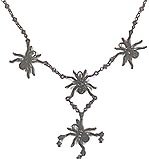 Crystal stone and nickel silver Marianna's necklace with spiders, sapphire crystals