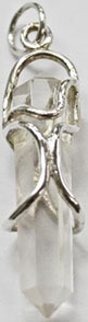 Crystal quartz sterling silver pendant on black cord