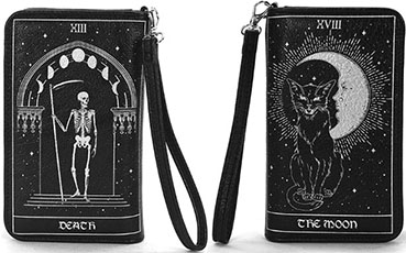 Tarot card vinyl wallet with cat and skelton death card