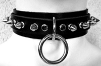 Ape single 1 inch ring leather bondage collar  with spikes, buckle