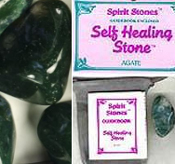 Self healing moss agate stone with blue velvet bag