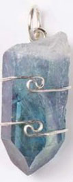Wire wrap aqua aura quartz necklace on black cord