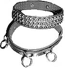 Triple row small pyramid stud leather snap collar and mini ring patent collar