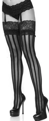 Leg Ave. black stripe thigh high stockings with lace top