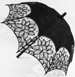 black cotton battenburg lace 18 inch parasol with straight wooden handle