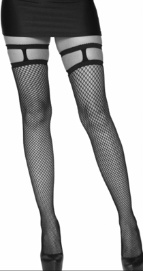 Leg Ave. black fishnet thigh high stockings with garter top