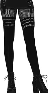 Leg Ave. black opaque seamless faux thigh high pantyhose with striped fishnet accent