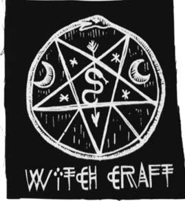 Black and white Too Fast Witchcraft Pentagram sew-on raw edge cloth patch