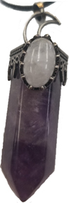 Amethyst and moonstone moon sterling silver necklace on cord