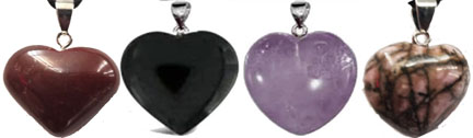 3/4 inch gemstone heart pendant on black cord
