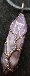 Amethyst tree of life wrap 2 inch point necklace on black cord