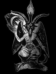 Seated baphomet Lord of the left brand white ink black adult mens shirt