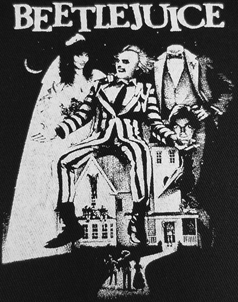 Black and white Beetlejuice sew-on raw edge cloth patch