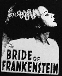 Black and white Bride of Frankenstein sew-on raw edge cloth patch