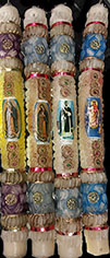 Handmade in Mexico 14 inch saint candles with either Our Lady of Guadelupe or St Martin Porres