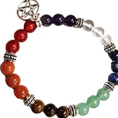 Chakra stone elastic bracelet with pentagram charm
