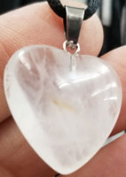 Clear quartz 1 inch heart necklace on black cord