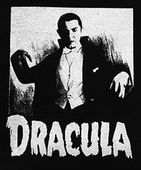 Dracula/Bela Lugosi black and white cloth sew on/pin on patch with raw edge 