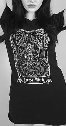 The Pretty Cult 100% cotton Forest Witch unisex black tshirt dress