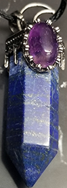Lapis lazuli sterling silver moon with amethyst necklace on cord