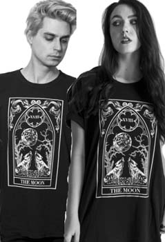 The Pretty Cult 100% cotton The Moon Tarot Card unisex black t-shirt