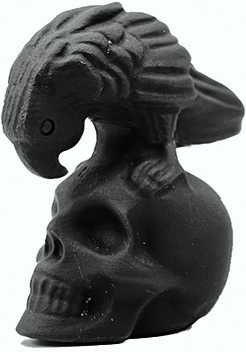 Obsidian crow on skull 2 1/2 inch