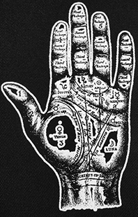 Black and white Palmistry sew-on raw edge cloth patch