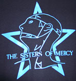  Sisters of Mercy black tee with blue Merciful release vivisect man and star image