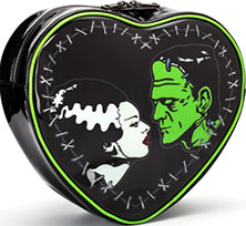 Rock Rebel black/green vinyl Frankenstein's Monster & Bride stitch heart shaped backpack
