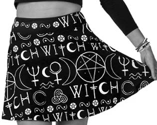 Too fast black and white Imma Witch penagram witchcraft print skater skirt