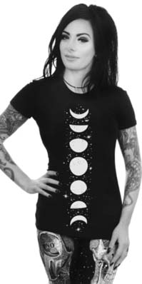 Phases of the Moon Too Fast bold graphic womens black t-shirt