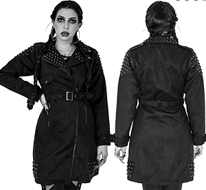 Vixxsin ladies' black poly vicsose studded Adonia belted spy coat